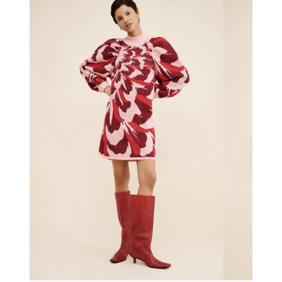 Farm Rio Flower Knit Mini Dress Multicolor Red Pink Size Medium - Picture 1 of 6